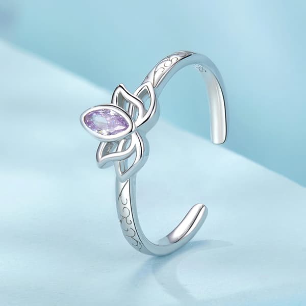 Justerbar silverring med lotusblomma i 925 silver