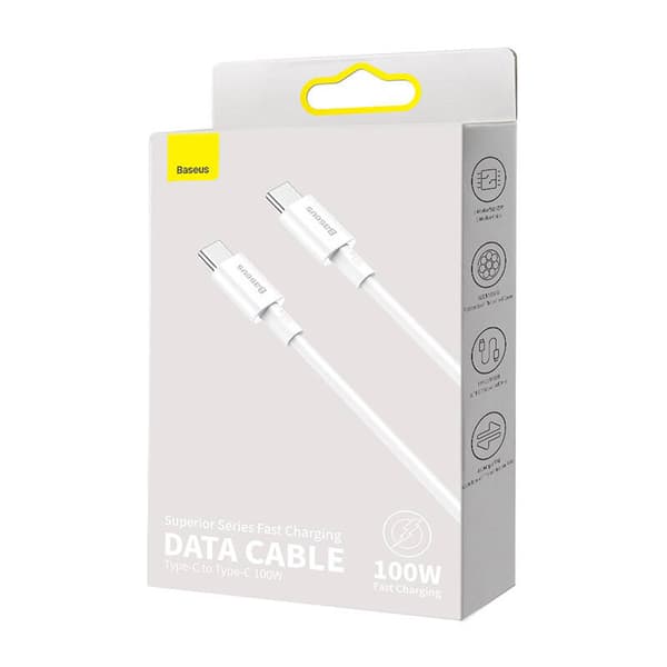 Baseus Superior Series USB-C till USB-C-kabel, 100W, 2m (vit)