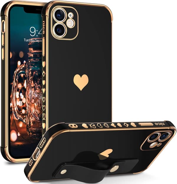 APPLE IPHONE 12 SILIKONSKAL SVART GULD RAMHÅLLARE A2172