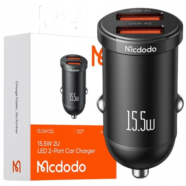 MCDODO KRAFTIG HURTIG BILOPLADER TIL LILLE TELEFON 2X USB 15.5W LED