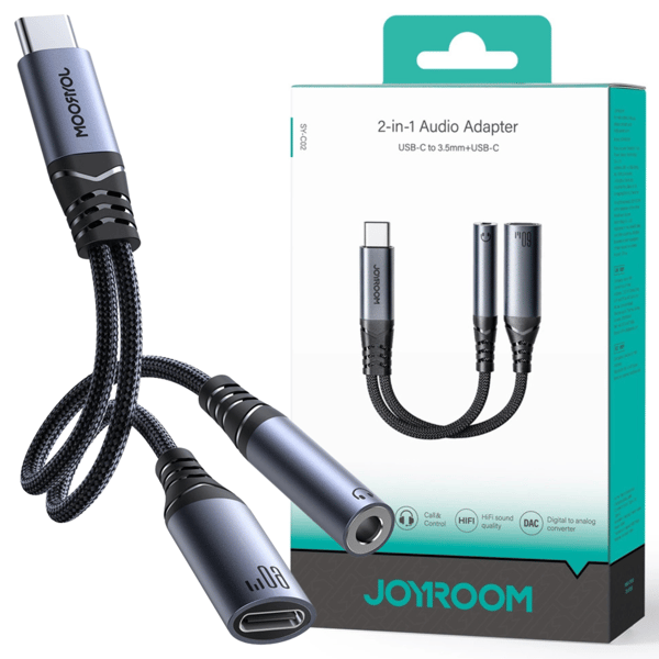 Joyroom SY-C02 2-i-1 lydadapter USB-C til 3,5 mm og USB-C (sort)