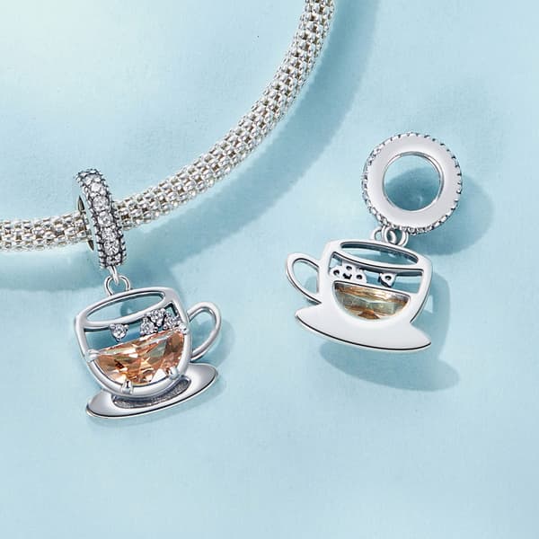 Kaffekop sølv charm vedhæng perler sølv 925