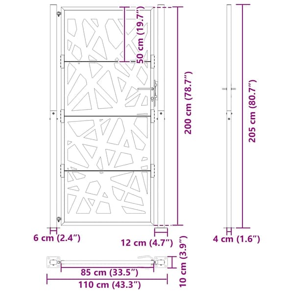 vidaXL havelåge sort 105x205 cm stål lysstruktur