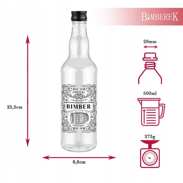 5x MONOPOLY-pullo 500 ml painatuksella BIMBER-lasipullot 0,5 l