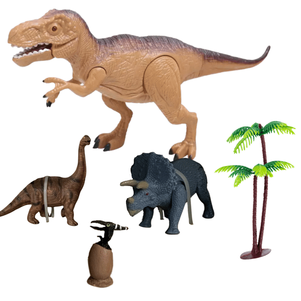 4 DINOSAURUSHAHMOA, 2 PUUTA, ÄÄNI- JA VALOEFEKTEJÄ