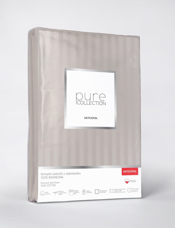 Satin Sengesæt 160x200 Glat med Premium Striber, Beige