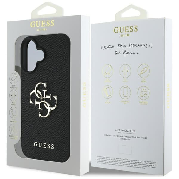 Guess Grained Big 4G Logo Small Classic Logo cover til iPhone 16, sort