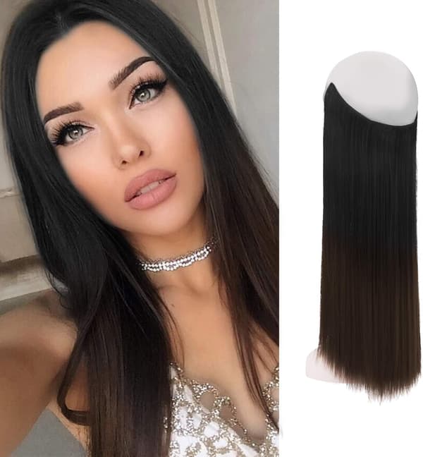SYNTETISK HÅREXTENSIONS GLAT OMBRE MØRK BRUN 46 cm