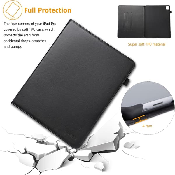 TABLETTASKE TIL APPLE IPAD PRO 11" 3/2/1 AIR 4/5. generation 10,9" SORT PU-LÆDER