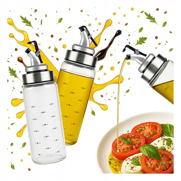 Glasflaskedispenser med skala 300 ml til olie, sauce, eddike, sirup