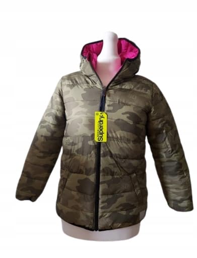 Superdry barnvinterjacka dubbelsidig gul kamouflage quiltad storlek 128