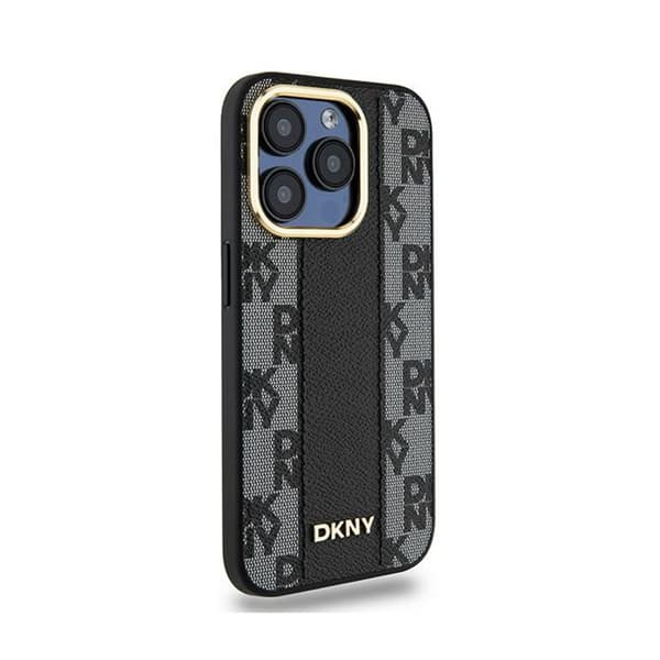 DKNY Læder MagSafe med Ternet Monomønster - iPhone 15 Pro Max Etui (Sort)