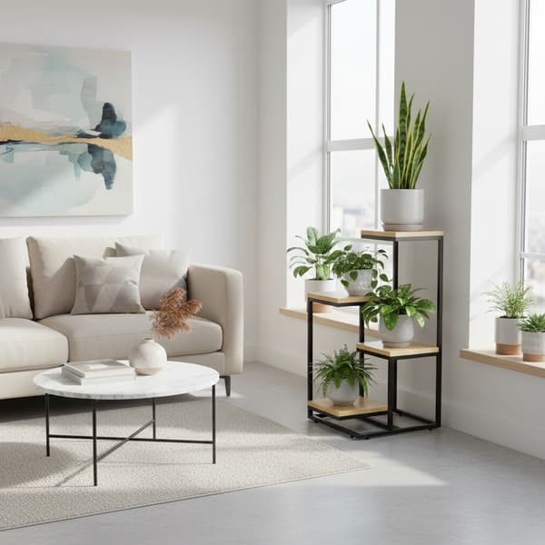 Fritstående blomsterstativ til blomster og planter, 4 niveauer, metal, rustik, 76 cm