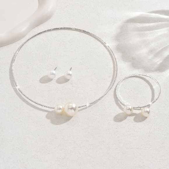Øreringe Halskæde Armbånd Sæt Sølv Sæt Rhinsten Bryllup