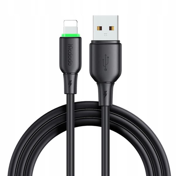 MCDODO Oplader USB Lightning Kabel Hurtig Opladning til iPhone 1M LED Sort