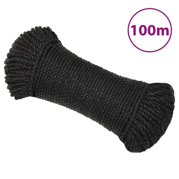 vidaXL arbejdsreb, sort, 8 mm, 100 m, polypropylen