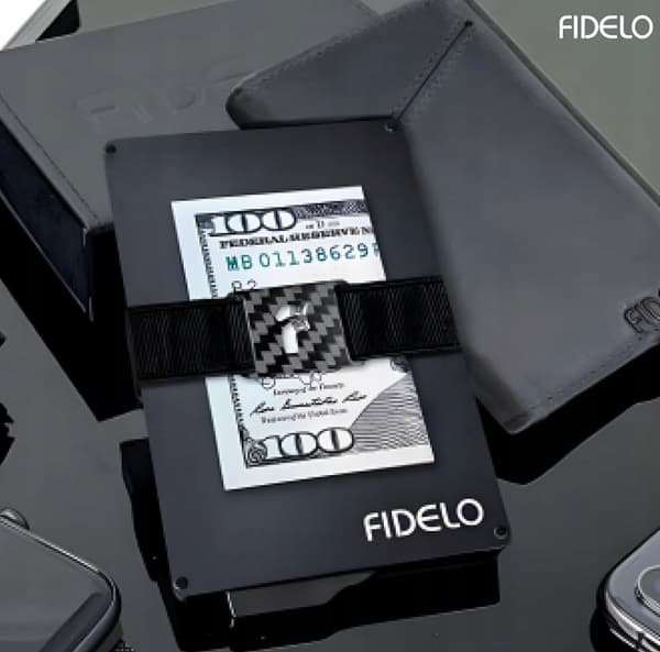 FIDELO HERRPLÅNBOK, GRÅTT LÄDER, KORTHÅLLARE, KLÄMMOR, RFID-BLOCKERING