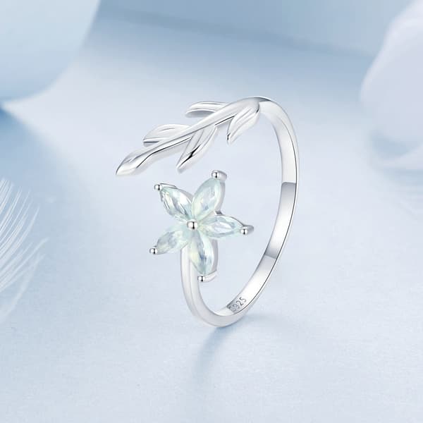 Silver universalring, blå blomma, 925 silver