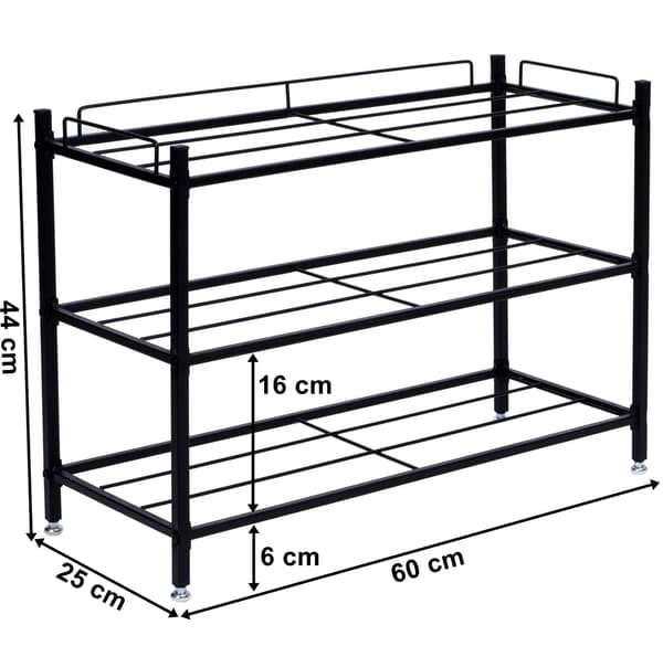 Viena loft skohylde, 3 niveauer, sort