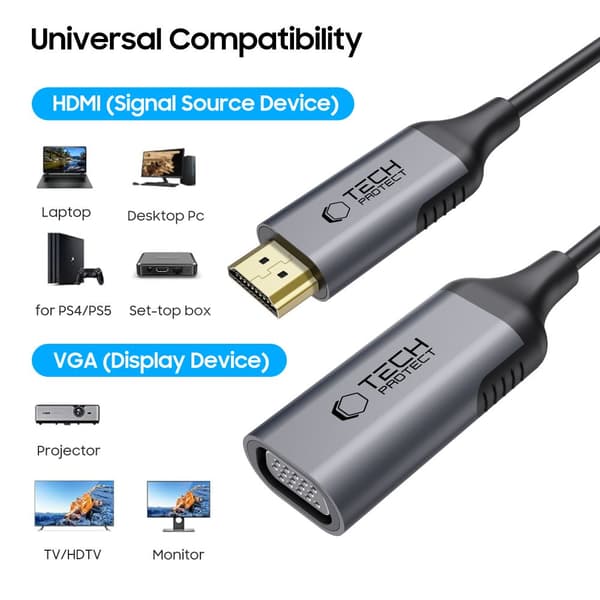 TECH-PROTECT ULTRABOOST ADAPTER HDMI TIL VGA FULL HD 60HZ SORT