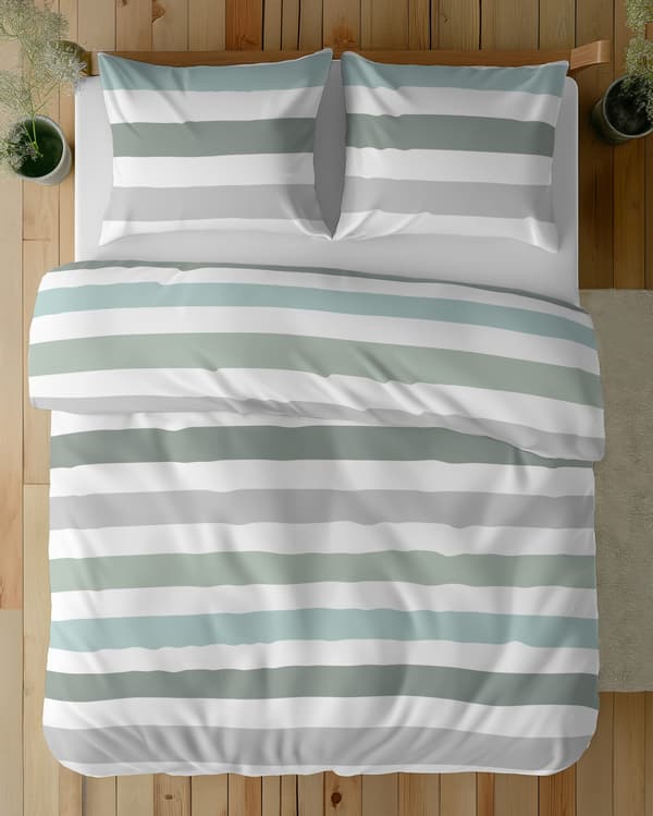 Satin Sengetøj 220x200 Striber Pastelgrønne Nuancer