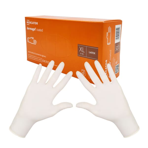 XL Mercator Dermagel-belagte latexhandsker 100 stk.
