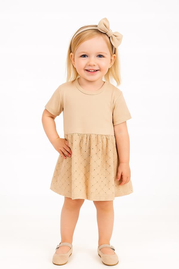 Bodysuit-mekko, lyhythihainen, kirjailtu, beige, koko 98