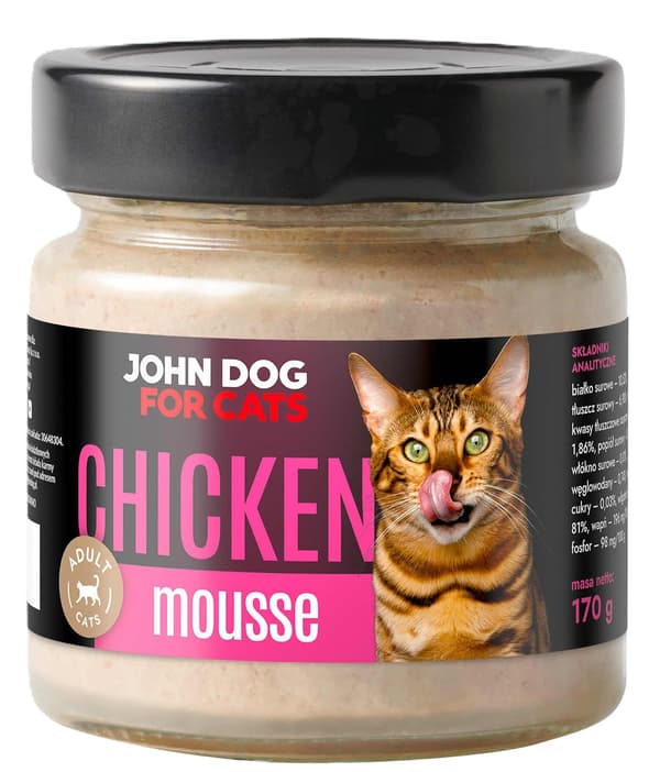 John Dog til katte | Vådfoder til katte, mousse | Glas 170 g - Kyllingemousse 170 g
