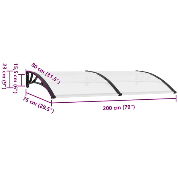 vidaXL dørmarkise sort og transparent 200 x 75 cm PC