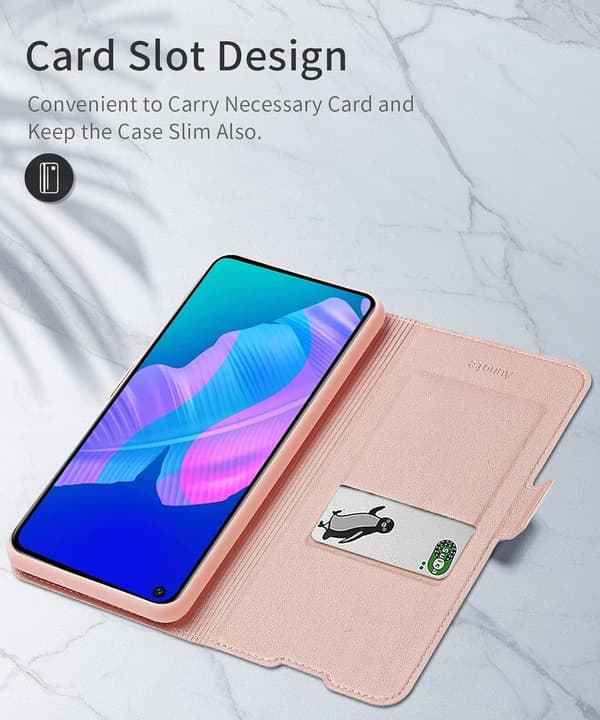 ETUI TIL HUAWEI P40 LITE E PU LÆDER PINK MED FLAP TEGNEBOG
