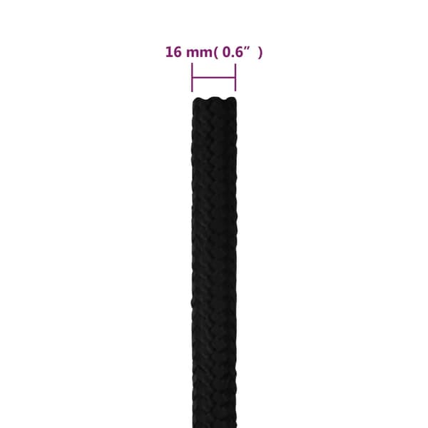 vidaXL Arbetsrep, Svart, 16 mm, 50 m, Polyester