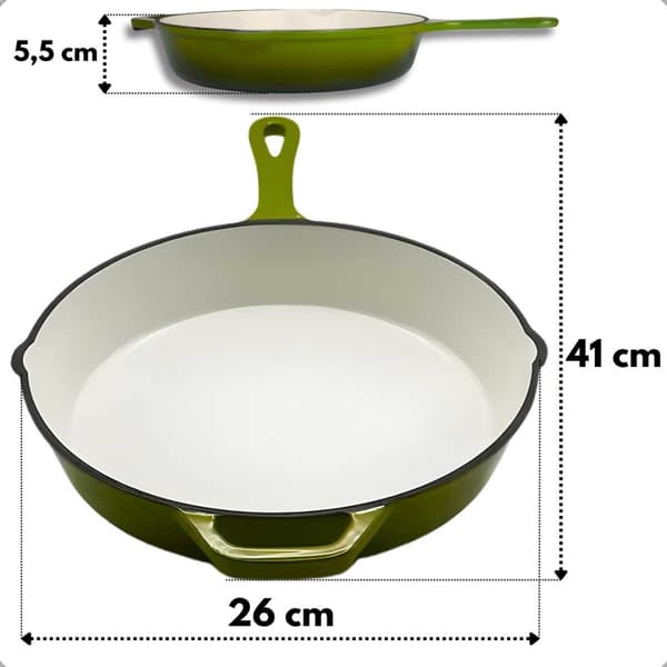 EMALJERET STØBEJERNSPANDE 26CM HAGE OLIVE
