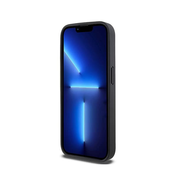 DKNY Læder Ternet Mono Mønster & Trykte Striber - iPhone 15 Pro Etui (Sort)