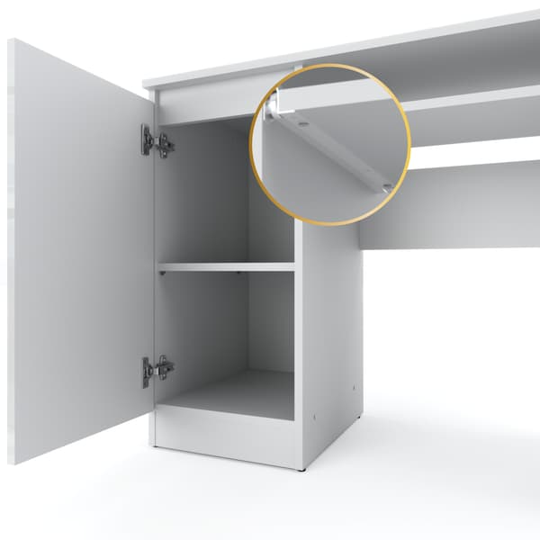 Gamingdatorbord för skolan, vit högglans, 90 cm, med 2 hyllor