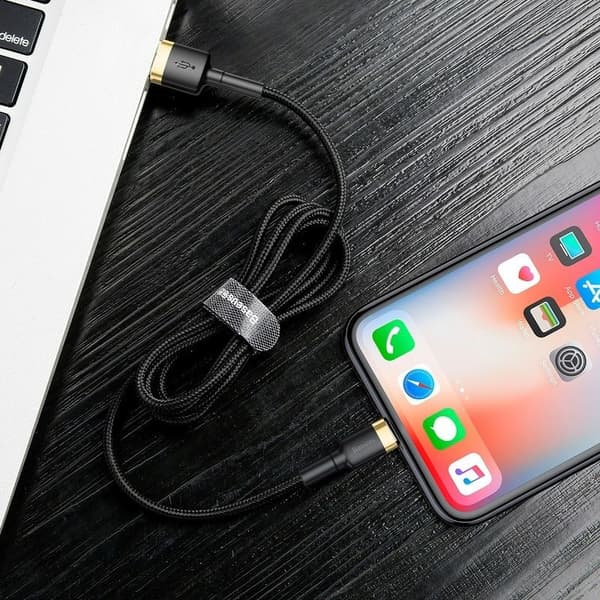 Baseus Cafule 2.4A USB Lightning-kaapeli 1m (kulta-musta)