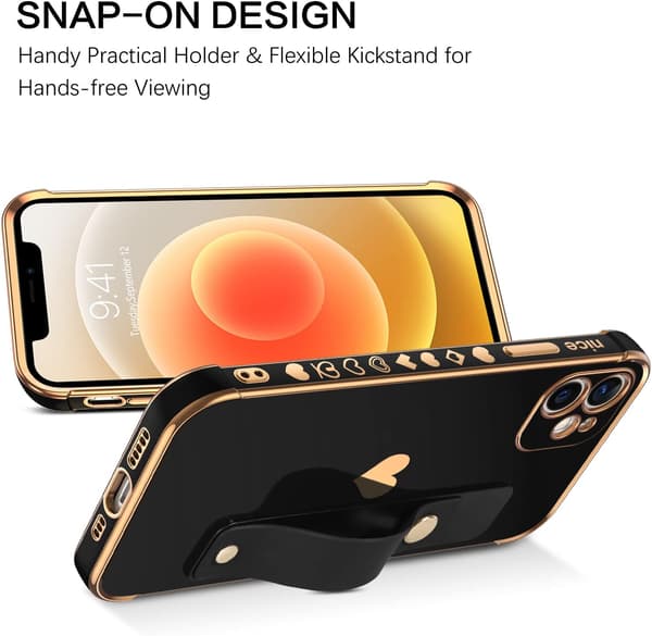 APPLE IPHONE 12 SILIKONE ETUI SORT GULD RAMME HOLDER A2172