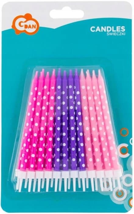 Födelsedagsljus 24/24, rosa prickar, 1-pack