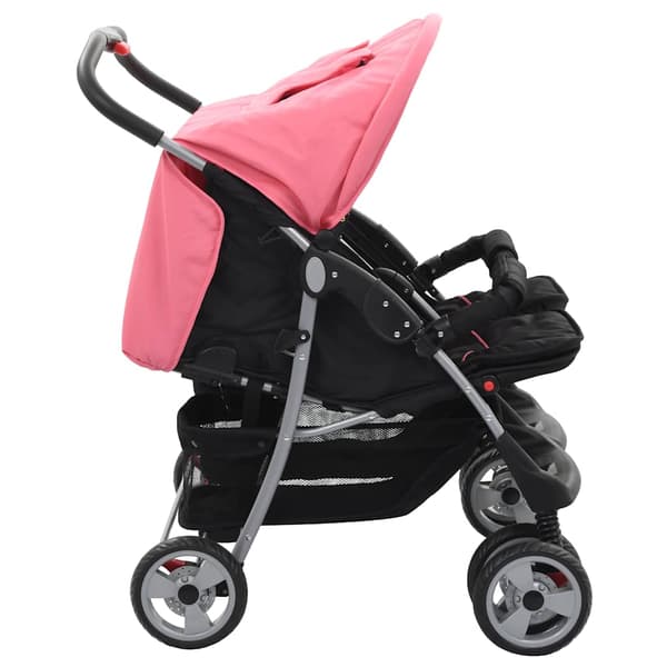 vidaXL tvillingeklapvogn pink og sort stål