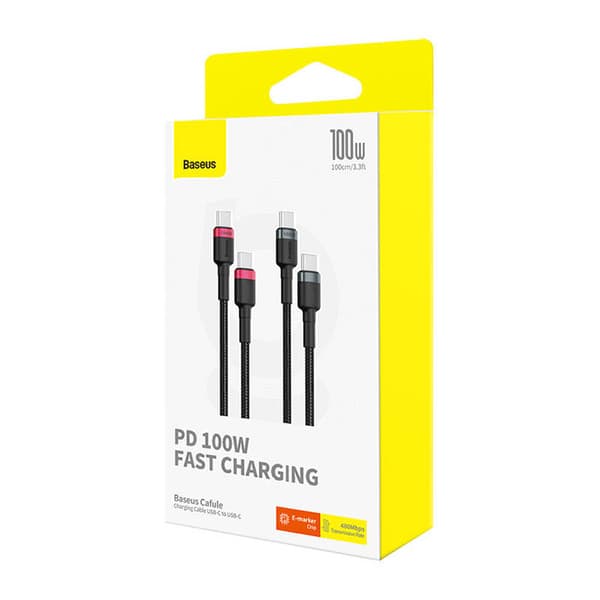 Baseus Cafule USB-C - USB-C -kaapeli 100W, 1m, 2 kpl (puna-musta, harmaa-musta)