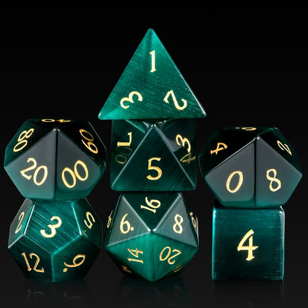 Grøn Opal RPG terningsæt med 7 krystalterninger