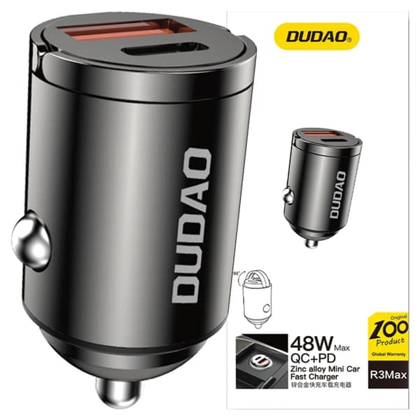 Dudao R3MAX 48W QC PD Mini Biloplader - Sort