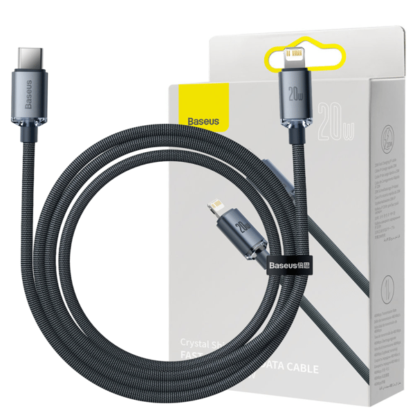 Baseus Crystal USB-C til Lightning-kabel, 20W, PD, 1,2m (sort)