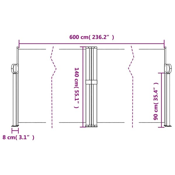vidaXL udtrækkelig sidemarkise blå 140 x 600 cm