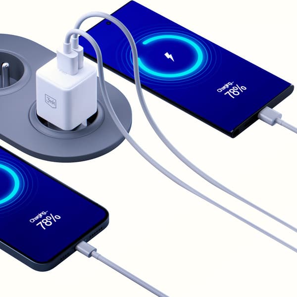 Tilbehør -3mk Hyper GaN Oplader 20W QC4+ PD PPS USB 1A1C Hvid EU