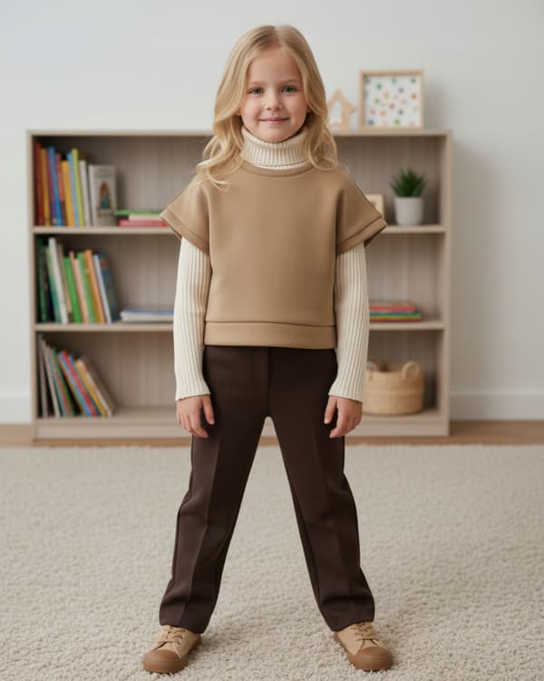 Barn poncholiivi 134 puuvilla pehmustettu beige