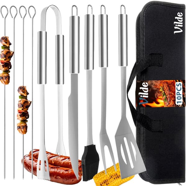 Grillsæt i stål med etui 10 dele
