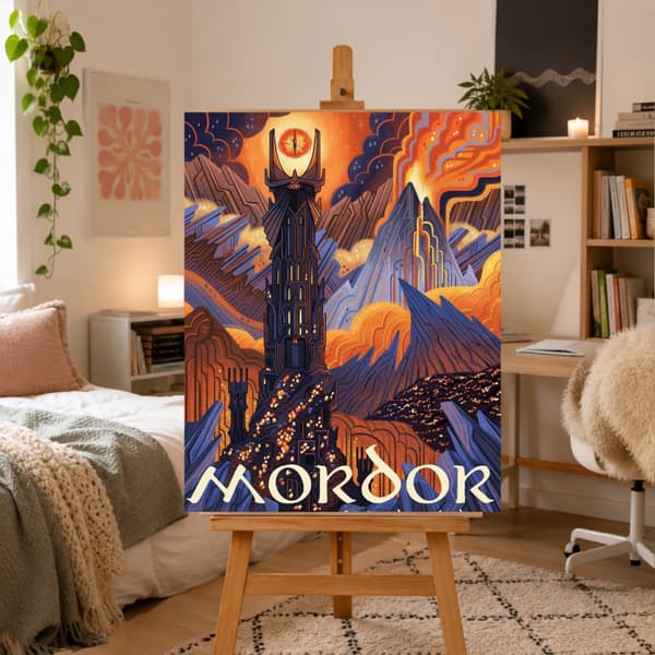 Mal efter nummer-billede med Mordor-ramme 50x70 cm
