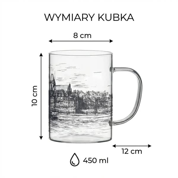 Glasmugg ToruŃ stad 400 ml transparent med svart tryck