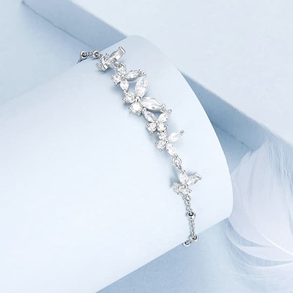 Silverarmband med kristallfjärilar, 925 silver