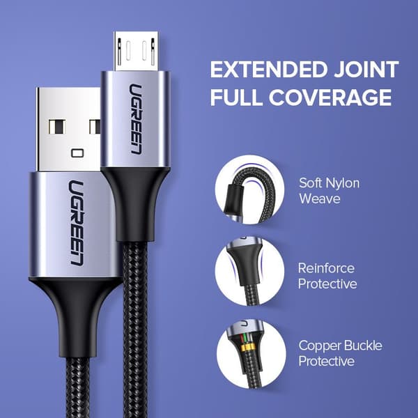 UGREEN US290 USB-Micro USB -kaapeli QC 3.0 2.4A 1m (Musta)
